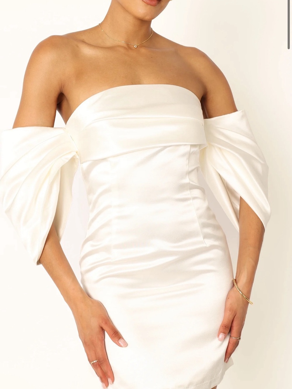 Nisha Strapless Mini Dress- Satin Cocktail Dress with Puff Sleeves